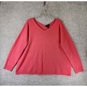 Charter Club Luxury Cashmere Pullover Sweater Womens L Salmon Dbl V-Neck Boxy